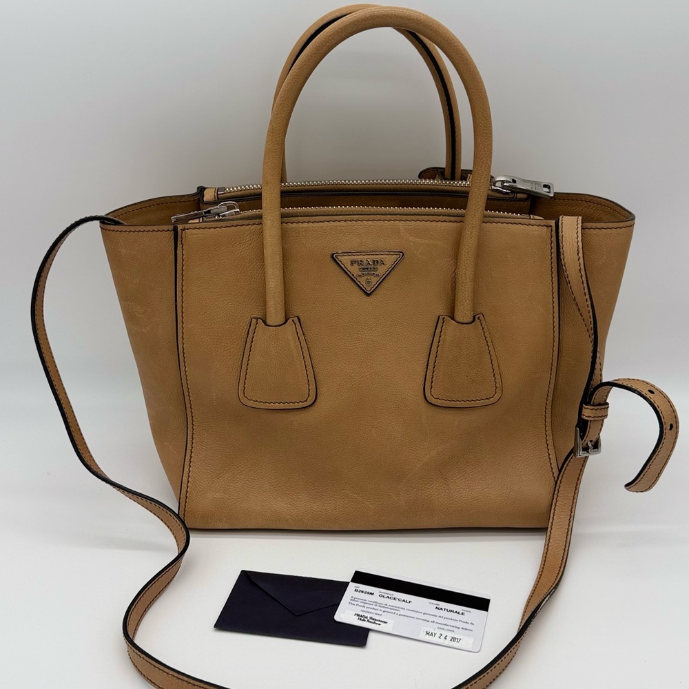 Authentic Prada light brown Calfskin leather tote